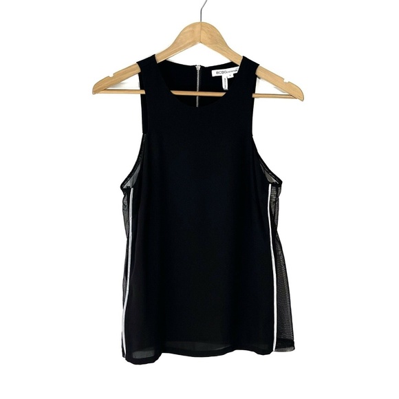 BCBGeneration Tops - BCBGeneration Women’s Size Small Black Mesh Sheer Back Panel Zip Sleeveless Top